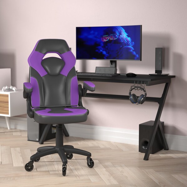 Flash Furniture Purple LeatherSoft Gaming Chair - Skate Wheels CH-00095-PR-RLB-GG - main